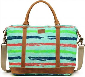 img 4 attached to Women'S Striped Canvas Tote Bag Carry On Travel Luggage