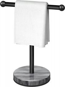 img 4 attached to Matte Black Hand Towel Holder Stand - Pynsseu Counter Freestanding Towel Rack With Marble Base & SUS304 Stainless Steel T-Shape Face Towels Standing For Bathroom Kitchen Vanity Countertop