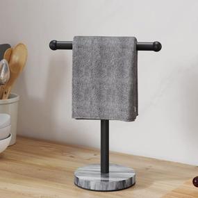 img 1 attached to Matte Black Hand Towel Holder Stand - Pynsseu Counter Freestanding Towel Rack With Marble Base & SUS304 Stainless Steel T-Shape Face Towels Standing For Bathroom Kitchen Vanity Countertop