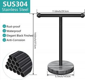 img 3 attached to Matte Black Hand Towel Holder Stand - Pynsseu Counter Freestanding Towel Rack With Marble Base & SUS304 Stainless Steel T-Shape Face Towels Standing For Bathroom Kitchen Vanity Countertop