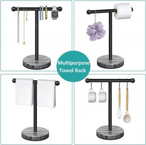 img 2 attached to Matte Black Hand Towel Holder Stand - Pynsseu Counter Freestanding Towel Rack With Marble Base & SUS304 Stainless Steel T-Shape Face Towels Standing For Bathroom Kitchen Vanity Countertop