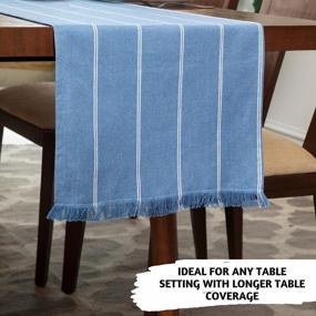 img 2 attached to Sky Blue 100% Cotton Boho Table Runner 72 Inches Long - Home Décor, Kitchen Décor, Farmhouse Table Runner For Coffee And Dining Tables