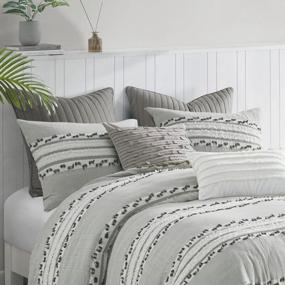 img 1 attached to Mid Century Modern Boho Duvet Set - INK+IVY Lennon 100% Cotton Cover With Textured Jacquard Design, All Season Comforter, Matching Shams, King/Cal King Size, Charcoal 3 Piece Bedding