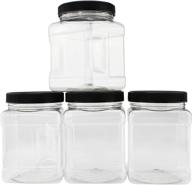 4-pack of quart-sized square plastic jars; clear 4-cup rectangular canisters with easy-grip side and black lids логотип