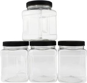 img 4 attached to 4-Pack of Quart-Sized Square Plastic Jars; Clear 4-Cup Rectangular Canisters with Easy-Grip Side and Black Lids