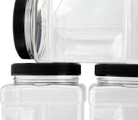 img 1 attached to 4-Pack of Quart-Sized Square Plastic Jars; Clear 4-Cup Rectangular Canisters with Easy-Grip Side and Black Lids