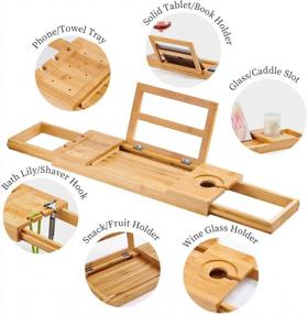 img 3 attached to Distinctive Christmas Gift: Utoplike Bamboo Bathtub Caddy Tray - Adjustable Organizer With Book, Tablet & Wine Glass Holder!