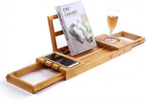 img 4 attached to Distinctive Christmas Gift: Utoplike Bamboo Bathtub Caddy Tray - Adjustable Organizer With Book, Tablet & Wine Glass Holder!