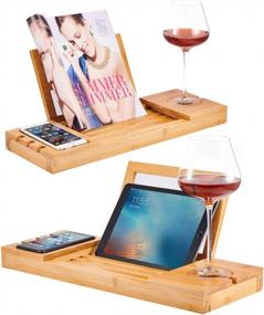 img 1 attached to Distinctive Christmas Gift: Utoplike Bamboo Bathtub Caddy Tray - Adjustable Organizer With Book, Tablet & Wine Glass Holder!