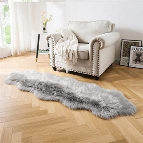 img 3 attached to 2X6Ft Grey Faux Fur Sheepskin Area Rug For Bedroom Living Room Home Decor Ultra Soft Fluffy Washable Plush Shag Carpet Closet Rug
