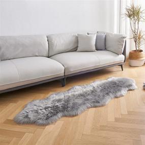 img 1 attached to 2X6Ft Grey Faux Fur Sheepskin Area Rug For Bedroom Living Room Home Decor Ultra Soft Fluffy Washable Plush Shag Carpet Closet Rug
