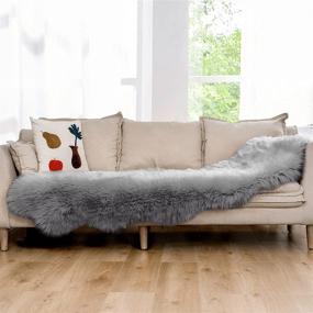img 4 attached to 2X6Ft Grey Faux Fur Sheepskin Area Rug For Bedroom Living Room Home Decor Ultra Soft Fluffy Washable Plush Shag Carpet Closet Rug