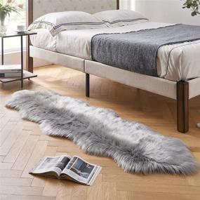 img 2 attached to 2X6Ft Grey Faux Fur Sheepskin Area Rug For Bedroom Living Room Home Decor Ultra Soft Fluffy Washable Plush Shag Carpet Closet Rug