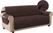 plush velvet sofa cover - cozy couch protector for 3 cushions - non-slip slipcover with elastic strap - machine washable - pet-friendly - fits sofas up to 70 inches - brown logo