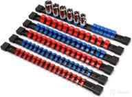🔧 emetol 6-piece abs socket organizer set for 1/4", 3/8", and 1/2" sockets - high-quality socket holders with blue and red clips logo