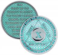 aqua 10 year sobriety coin: triplate aa chip for long-lasting recovery anniversary celebration logo