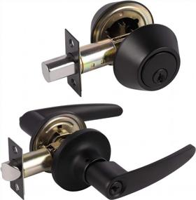 img 1 attached to KNOBWELL Keyed Entry Door Levers Exterior Door Lock Set With Double Keyed Deadbolt Keyed Alike, Reversible For Right And Left Side (For Office And Front Door), Matte Black