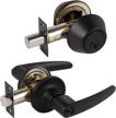 knobwell keyed entry door levers exterior door lock set with double keyed deadbolt keyed alike, reversible for right and left side (for office and front door), matte black logo