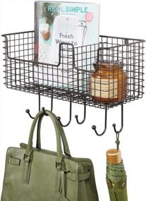 img 4 attached to Farmhouse Style Wall Storage And Organization Solution With Hooks And Basket - Bronze Finish