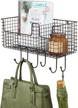 farmhouse style wall storage and organization solution with hooks and basket - bronze finish logo