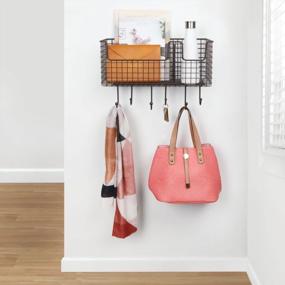 img 3 attached to Farmhouse Style Wall Storage And Organization Solution With Hooks And Basket - Bronze Finish