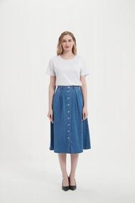 img 3 attached to Women'S Denim A-Line Midi Skirt With Button Front - Tronjori