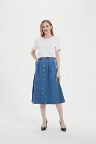 img 1 attached to Women'S Denim A-Line Midi Skirt With Button Front - Tronjori