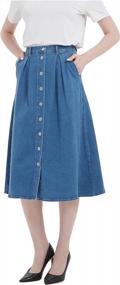 img 4 attached to Women'S Denim A-Line Midi Skirt With Button Front - Tronjori