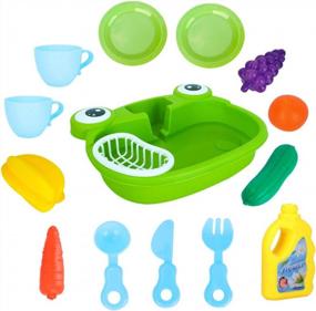 img 1 attached to GuDoQi Kitchen Sink Toy For Kids, Frog Model Pretend Play Kids Electric Dishwasher With Running Water, Easy To Installed Automatic Water Cycle System, Washing Vegetables, Birthday Gift For 3-7 Kids