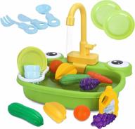 игрушка для кухонной раковины gudoqi для детей, модель лягушки, притворяющаяся детская электрическая посудомоечная машина с проточной водой, простая в установке автоматическая система водного цикла, мытье овощей, подарок на день рождения для 3-7 детей логотип