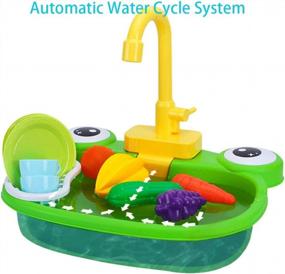 img 2 attached to GuDoQi Kitchen Sink Toy For Kids, Frog Model Pretend Play Kids Electric Dishwasher With Running Water, Easy To Installed Automatic Water Cycle System, Washing Vegetables, Birthday Gift For 3-7 Kids