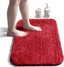 img 4 attached to Soft Microfiber Shaggy Bath Mat, Non-Slip & Water-Absorbent Bathroom Rug, Machine-Washable Thick Plush Shower Mat - Red, 16"X24