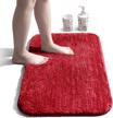 soft microfiber shaggy bath mat, non-slip & water-absorbent bathroom rug, machine-washable thick plush shower mat - red, 16"x24 logo