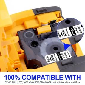img 3 attached to Labelife Rhino Compatible Label Tape - 1/2'' Replacement For Dymo 18444 - Permanent Vinyl Refills For Industrial Label Makers- 6-Pack