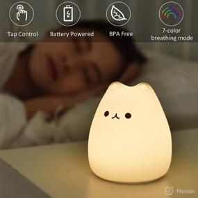 img 1 attached to 🐱 Multicolor LED Cat Night Light Lamp - Battery Operated Nursery Night Light for Kids, Cute Silicone Cat Design with Warm White and 7-Color Breathing Modes - Ideal for Kids, Babies, and Children (Celebrity Cat)