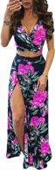 women's summer floral print maxi dress - deep v neckline split design logo