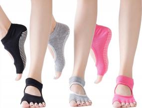 img 3 attached to Non Slip Yoga Socks For Women Toeless Half Toe Socks For Ballet Pilates Barre Bikram Workout Socks With Grips