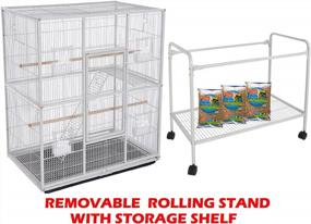 img 2 attached to Spacious Wrought Iron Double Breeding Bird Cage With Slide-Out Divider, 3 Levels Of Abode For Parrots, Cockatiels, And Conures, 63" L X 19" D X 64" H With Rolling Stand