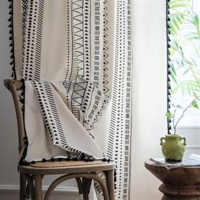 img 2 attached to Boho Tribal Cotton Linen Curtain With Geometric Print And Tassels: Semi-Blackout Farmhouse Bohemian Window Drapes With Rod Pocket For Living Room And Bedroom