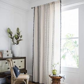 img 3 attached to Boho Tribal Cotton Linen Curtain With Geometric Print And Tassels: Semi-Blackout Farmhouse Bohemian Window Drapes With Rod Pocket For Living Room And Bedroom