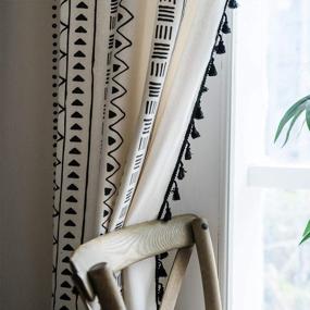 img 1 attached to Boho Tribal Cotton Linen Curtain With Geometric Print And Tassels: Semi-Blackout Farmhouse Bohemian Window Drapes With Rod Pocket For Living Room And Bedroom