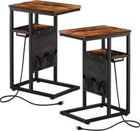 img 4 attached to Organize Small Spaces With Superjare C Tables - Charging Station, Fabric Bag Included - Set Of 2