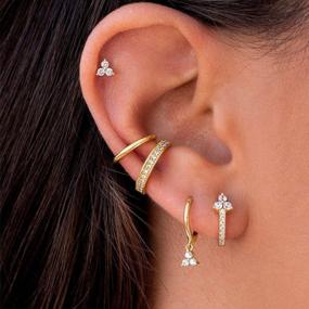 img 1 attached to Sterling Silver Huggie Hoop Earrings, 14K Gold Plated With Evil Eye, Star, Butterfly, Spike & Cross Dangles - Minimalist Hypoallergenic Jewelry Gifts For Women