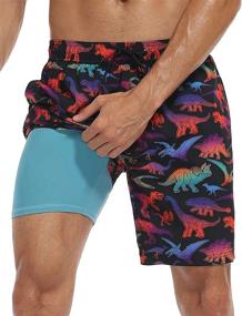 img 4 attached to Quick Dry Hawaiian Swim Trunks For Men With Compression Liner And Pockets - 2 In 1 Board Shorts