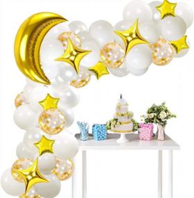 img 2 attached to Twinkle Twinkle Little Star Balloon Garland Set: White And Gold Moon And Star Balloons, Confetti Balloons For Baby Shower And Party Decorations