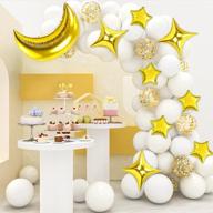 twinkle twinkle little star balloon garland set: white and gold moon and star balloons, confetti balloons for baby shower and party decorations logo
