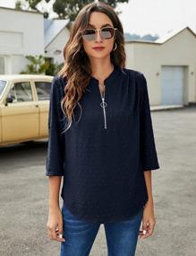 img 3 attached to Stylish AKEWEI Women'S V-Neck Blouses With 3/4 Sleeves, Zipper Design And Loose Fit, Perfect For Office, Evening Wear Or Summer Casual Outings In Sizes S-XXL