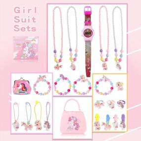 img 3 attached to Unicorn Gifts Set For Girls, Jewelry Stuff Kit- Rings, Bracelets, Necklaces, Hairbands, Hairpin, Purse, Watch Accessories, Colorful Classroom Rewards For Kids, Party Favors Toys For Christmas Halloween
