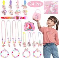 unicorn gifts set for girls, jewelry stuff kit- rings, bracelets, necklaces, hairbands, hairpin, purse, watch accessories, colorful classroom rewards for kids, party favors toys for christmas halloween logo