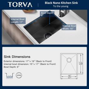 img 2 attached to TORVA 17-Inch Gloss Black Ceramic Coating With NanoTek Undermount Kitchen Sink, PVD Coated Gunmetal Sink,16 Gauge Stainless Steel Single Bowl - 17 X 19 X 9 Inch Deep Bar/Prep Basin, Dark Gray